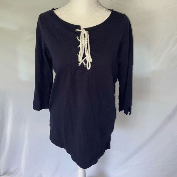 Toffee Apple Women's S Small Navy Quarter Sleeve Tie V Neck - Picture 1 of 4